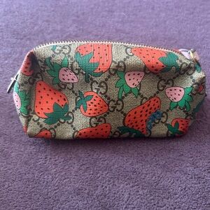 Gucci GG Supreme Cosmetic Pouch with Strawberry Design